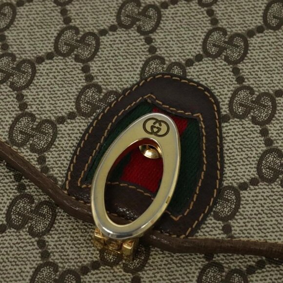 GUCCI GG Supreme Web Sherry Line Shoulder Bag PVC Beige Gold Auth - Picture 12 of 16